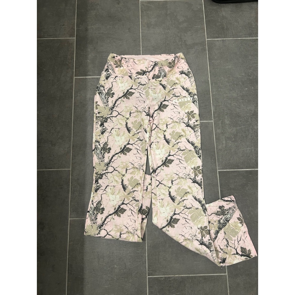 Playboy Womens Pink Camo Flare Sweatpants  Fleece Lined Bunny Logo M NEW